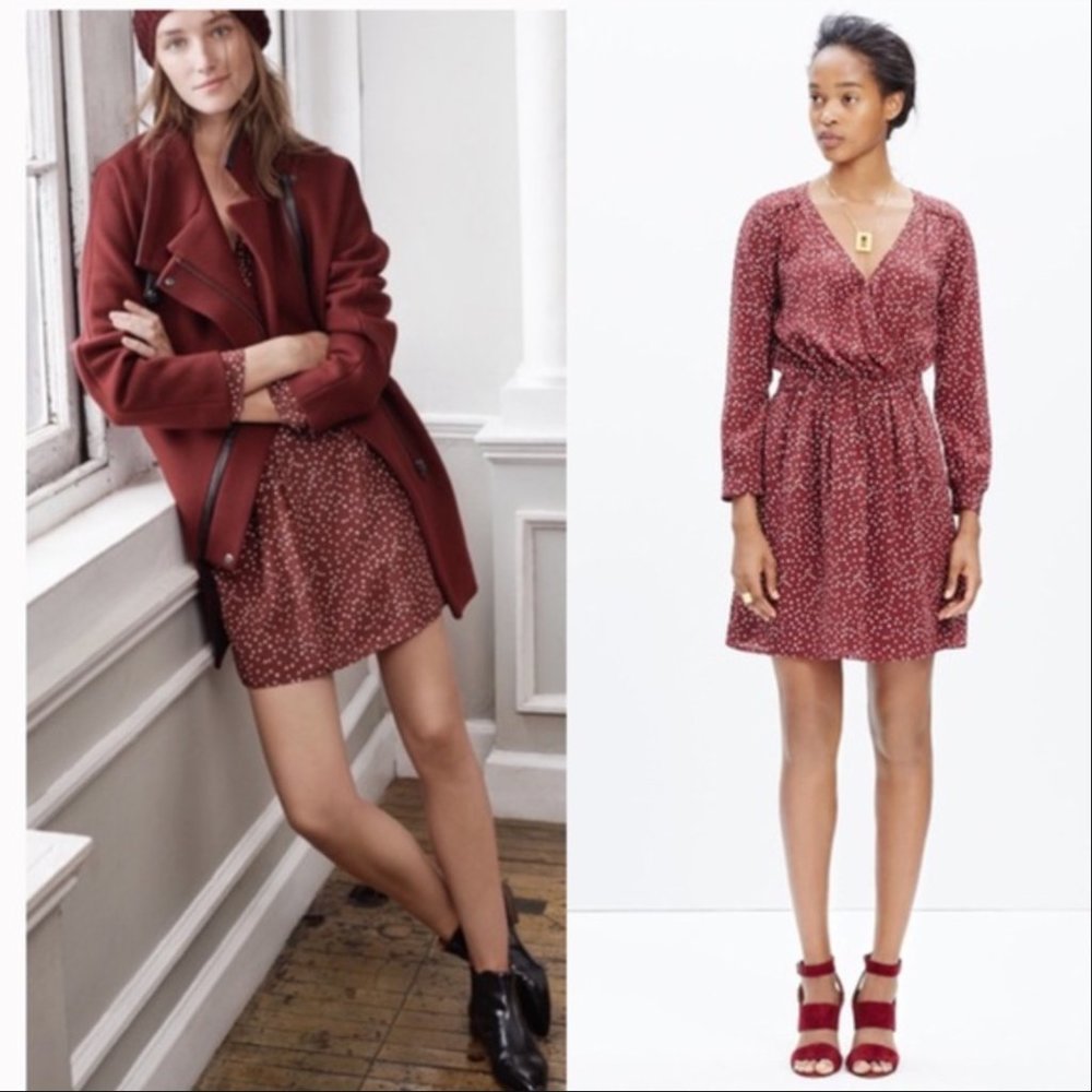 Madewell Silk Faux-Wrap Dress in Paintbrush Dot Size 0